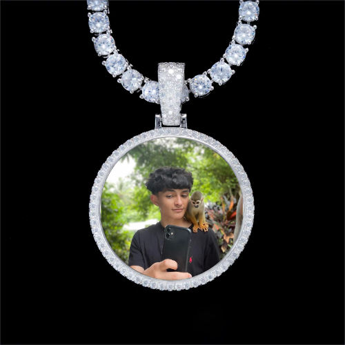 925S & VVS Moissanite 3D Circle Custom Picture Pendant