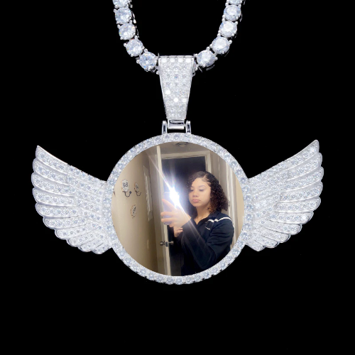 925S & VVS Moissanite 3D Wing Custom Picture Pendant