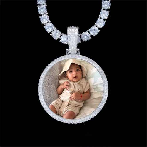 925S & VVS Moissanite 3D Circle Custom Picture Pendant