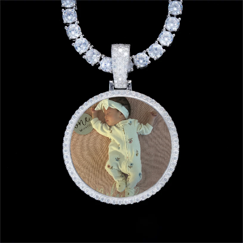 925S & VVS Moissanite 3D Circle Custom Picture Pendant