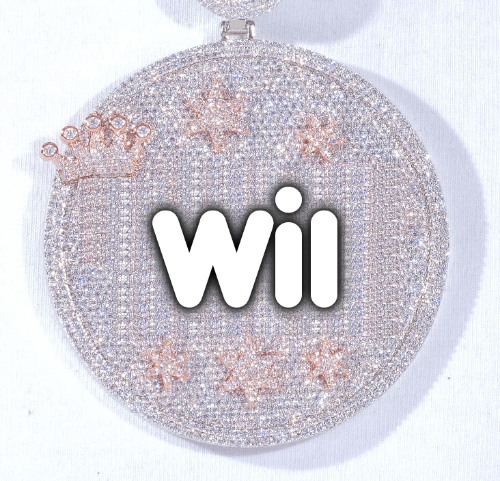 CUSTOM LETTER NECKLACE 3D BIG CROWN DISC