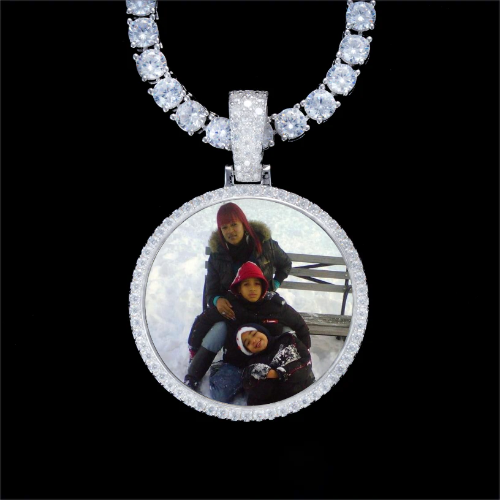 925S & VVS Moissanite 3D Circle Custom Picture Pendant