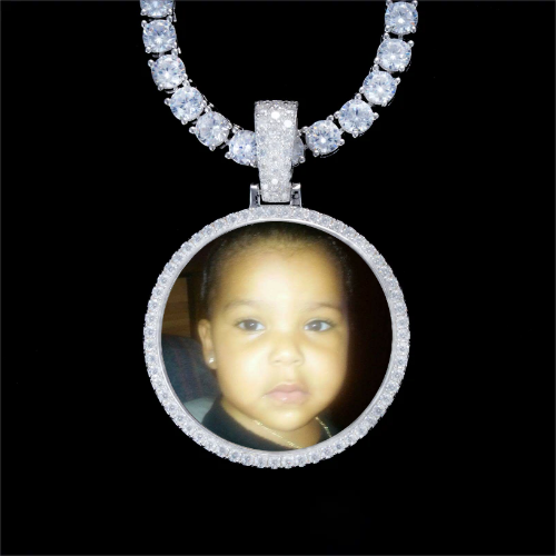 925S & VVS Moissanite 3D Circle Custom Picture Pendant