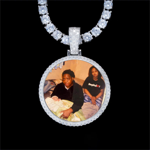 925S & VVS Moissanite 3D Circle Custom Picture Pendant