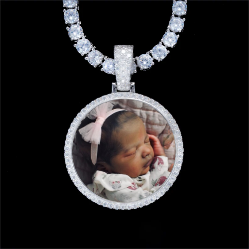925S & VVS Moissanite 3D Circle Custom Picture Pendant