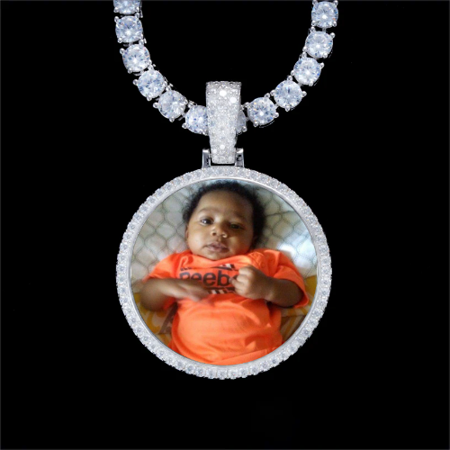 925S & VVS Moissanite 3D Circle Custom Picture Pendant