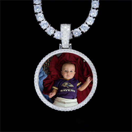 925S & VVS Moissanite 3D Circle Custom Picture Pendant