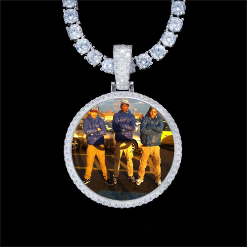 925S & VVS Moissanite 3D Circle Custom Picture Pendant