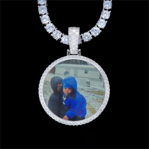 925S & VVS Moissanite 3D Circle Custom Picture Pendant