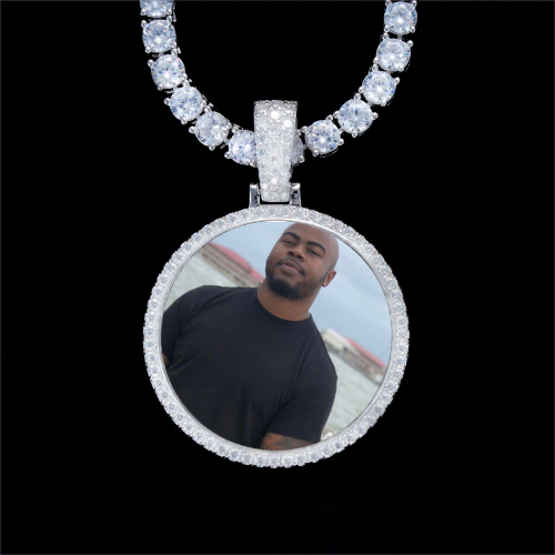 925S & VVS Moissanite 3D Circle Custom Picture Pendant