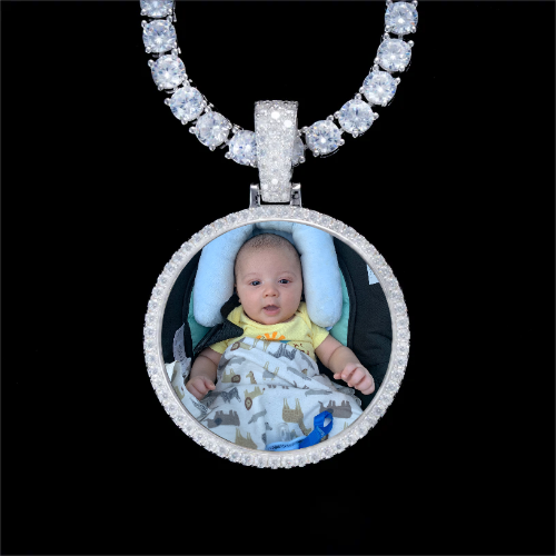 925S & VVS Moissanite 3D Circle Custom Picture Pendant