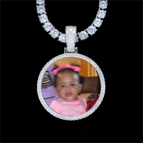 925S & VVS Moissanite 3D Circle Custom Picture Pendant