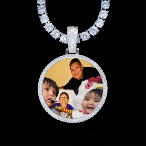 925S & VVS Moissanite 3D Circle Custom Picture Pendant