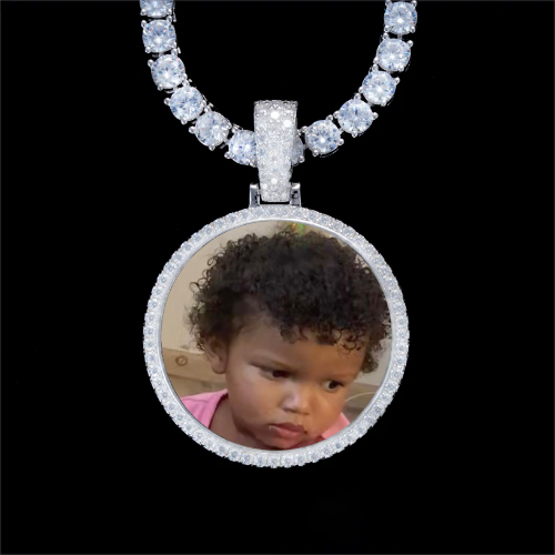 925S & VVS Moissanite 3D Circle Custom Picture Pendant