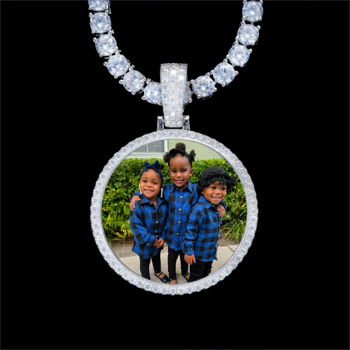 925S & VVS Moissanite 3D Circle Custom Picture Pendant