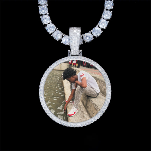 925S & VVS Moissanite 3D Circle Custom Picture Pendant
