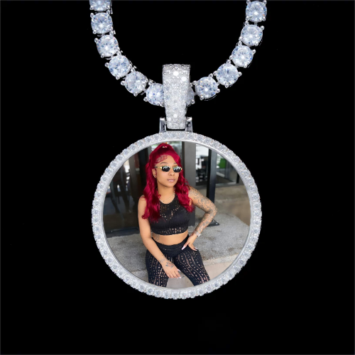925S & VVS Moissanite 3D Circle Custom Picture Pendant