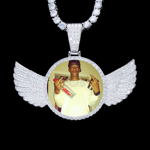 925S & VVS Moissanite 3D Wing Custom Picture Pendant