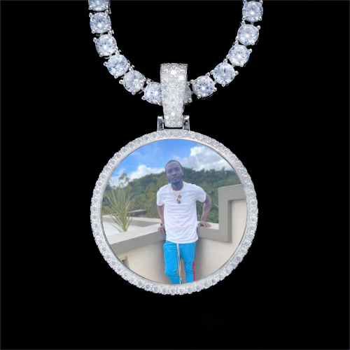 925S & VVS Moissanite 3D Circle Custom Picture Pendant