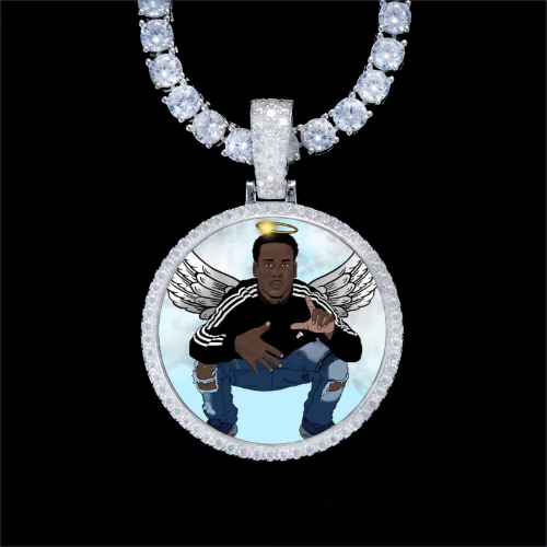 925S & VVS Moissanite 3D Circle Custom Picture Pendant