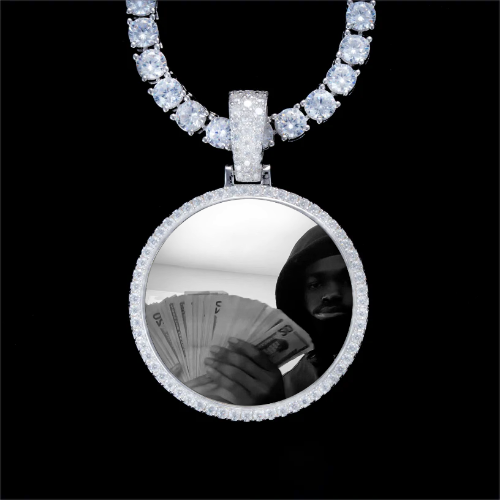 925S & VVS Moissanite 3D Circle Custom Picture Pendant
