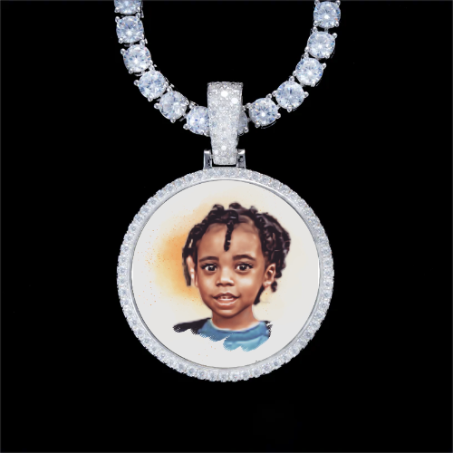 925S & VVS Moissanite 3D Circle Custom Picture Pendant