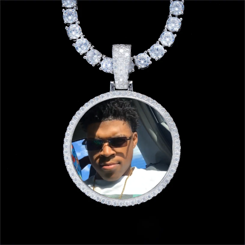 925S & VVS Moissanite 3D Circle Custom Picture Pendant
