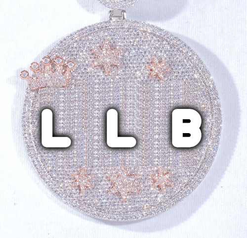 CUSTOM LETTER NECKLACE 3D BIG CROWN DISC