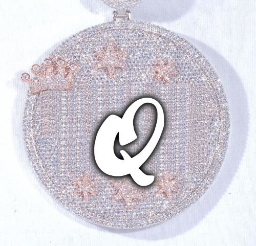 CUSTOM LETTER NECKLACE 3D BIG CROWN DISC