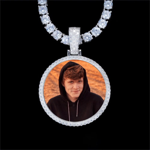 925S & VVS Moissanite 3D Circle Custom Picture Pendant