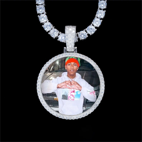 925S & VVS Moissanite 3D Circle Custom Picture Pendant