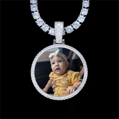 925S & VVS Moissanite 3D Circle Custom Picture Pendant