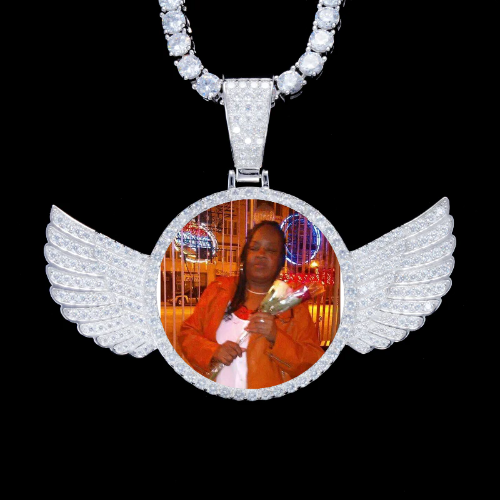 925S & VVS Moissanite 3D Wing Custom Picture Pendant