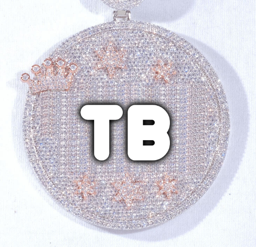 CUSTOM LETTER NECKLACE 3D BIG CROWN DISC