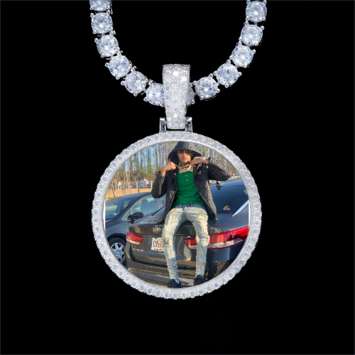 925S & VVS Moissanite 3D Circle Custom Picture Pendant