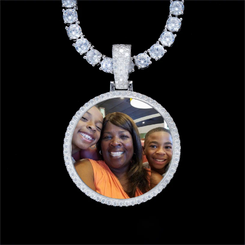 925S & VVS Moissanite 3D Circle Custom Picture Pendant