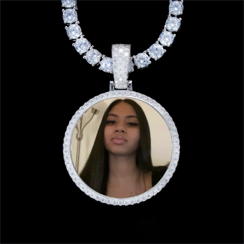 925S & VVS Moissanite 3D Circle Custom Picture Pendant