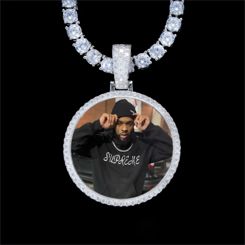 925S & VVS Moissanite 3D Circle Custom Picture Pendant