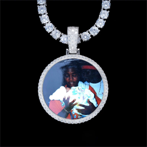 925S & VVS Moissanite 3D Circle Custom Picture Pendant