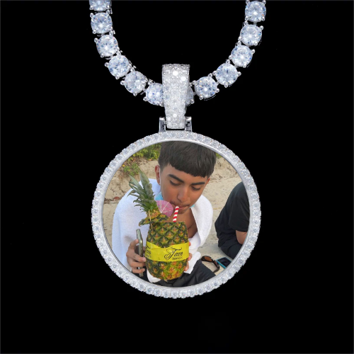925S & VVS Moissanite 3D Circle Custom Picture Pendant