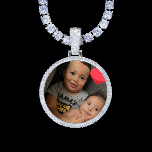 925S & VVS Moissanite 3D Circle Custom Picture Pendant
