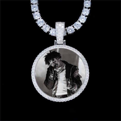 925S & VVS Moissanite 3D Circle Custom Picture Pendant