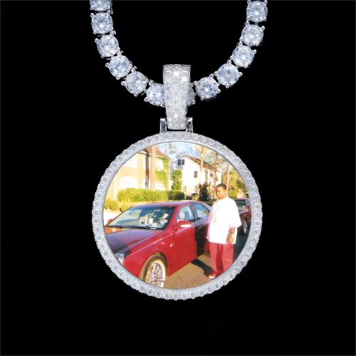 925S & VVS Moissanite 3D Circle Custom Picture Pendant