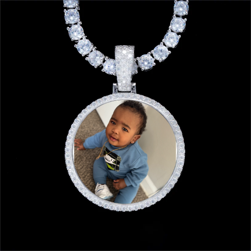 925S & VVS Moissanite 3D Circle Custom Picture Pendant