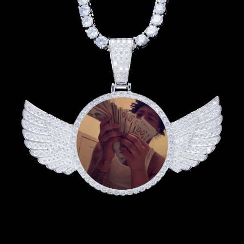 925S & VVS Moissanite 3D Wing Custom Picture Pendant