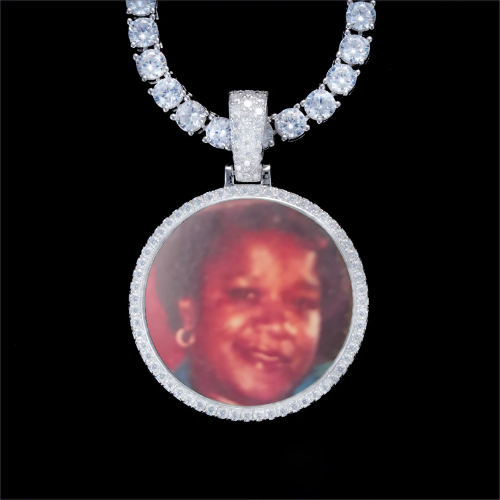 925S & VVS Moissanite 3D Circle Custom Picture Pendant