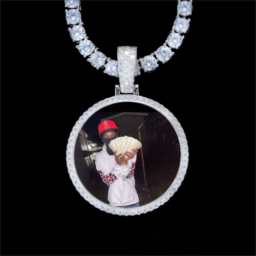 925S & VVS Moissanite 3D Circle Custom Picture Pendant