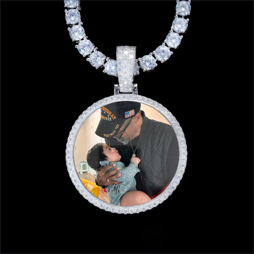 925S & VVS Moissanite 3D Circle Custom Picture Pendant