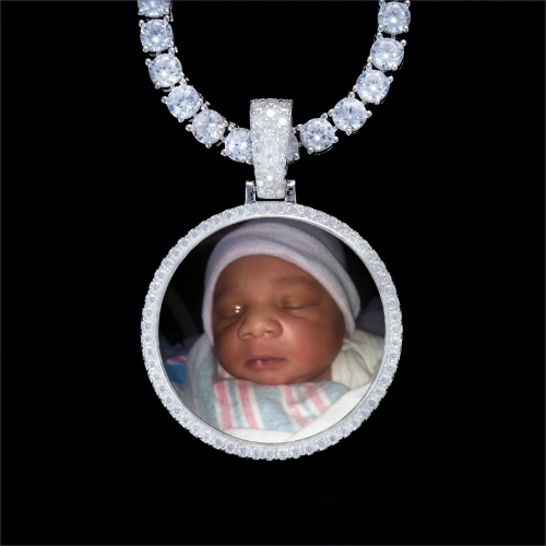 925S & VVS Moissanite 3D Circle Custom Picture Pendant