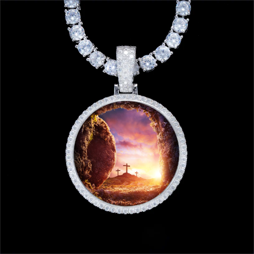 925S & VVS Moissanite 3D Circle Custom Picture Pendant